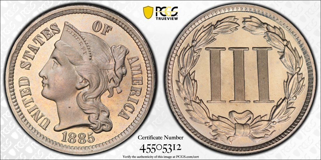 1885 United States 3 Cent Nickel Proof, PCGS PR64 (1 of 2)