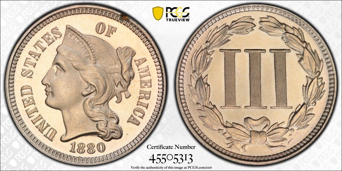 1880 United States 3 Cent Nickel Proof, PCGS PR64 CAMEO (1 of 2)