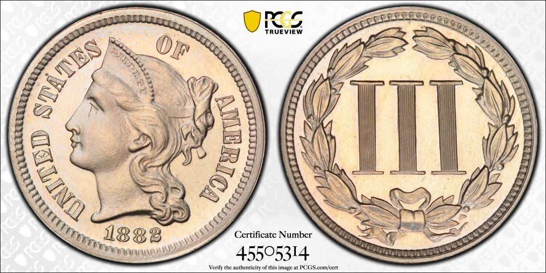 1882 United States 3 Cent Nickel Proof, PCGS PR64 (1 of 2)