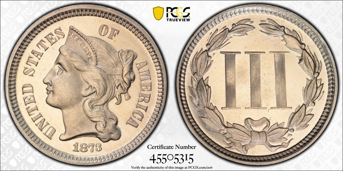 1873 United States 3 Cent Nickel Proof "Closed 3", PCGS PR64 (1 of 2)