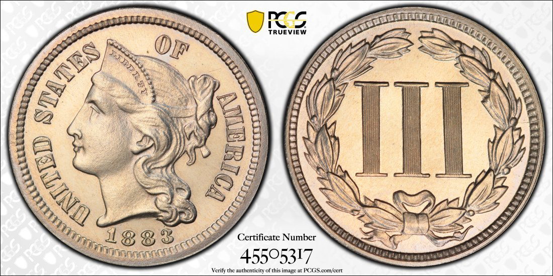 1883 United States 3 Cent Nickel Proof, PCGS PR63 (1 of 2)