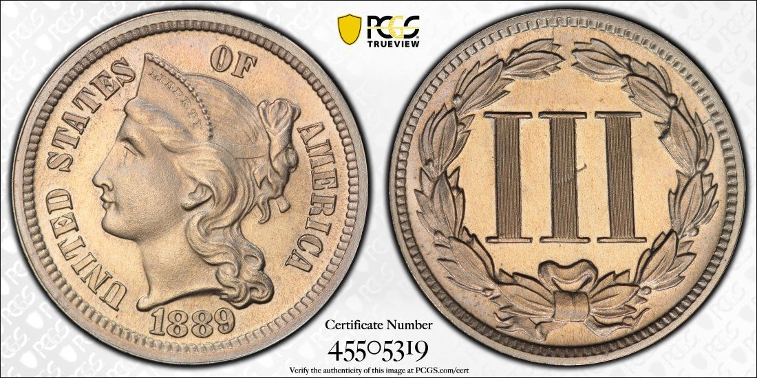 1889 United States 3 Cent Nickel Proof, PCGS PR63 (1 of 2)