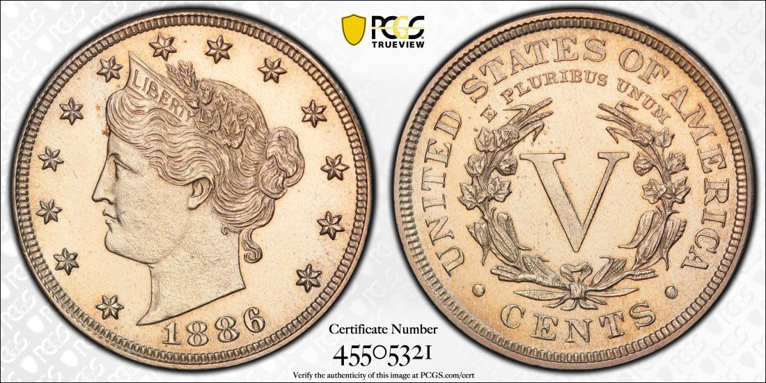 1886 United States 5 Cent "V" Nickel Proof, PCGS PR63 (1 of 2)