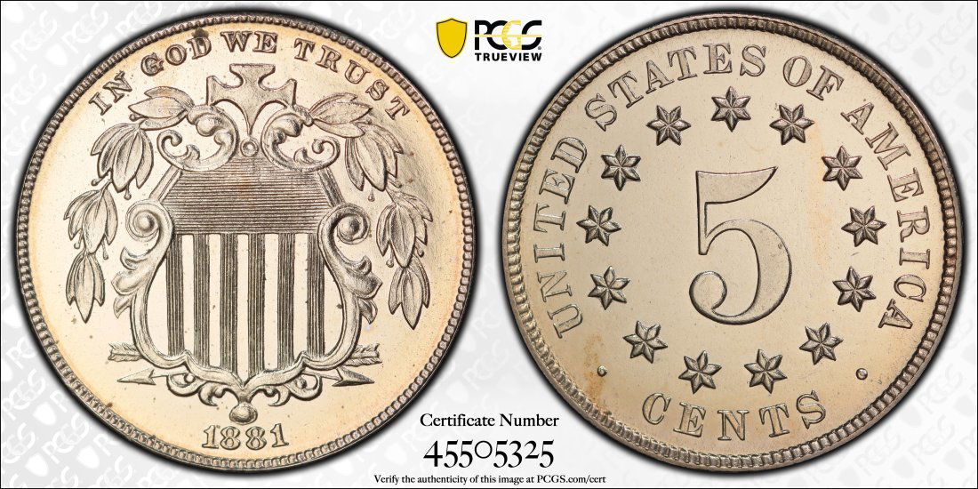 1881 United States 5 Cent "Shield" Nickel Proof, PCGS PR63 (1 of 2)