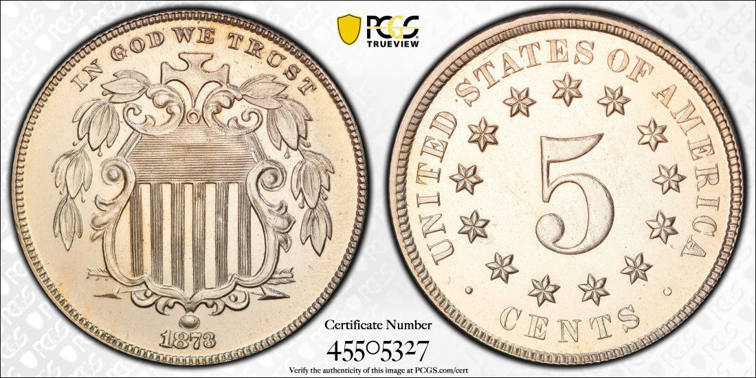 1873 United States 5 Cent "Shield" Nickel Proof "Closed 3", PCGS PR63 (1 of 2)