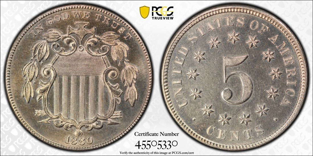 1880 United States 5 Cent "Shield" Nickel Proof, PCGS PR63 (1 of 2)