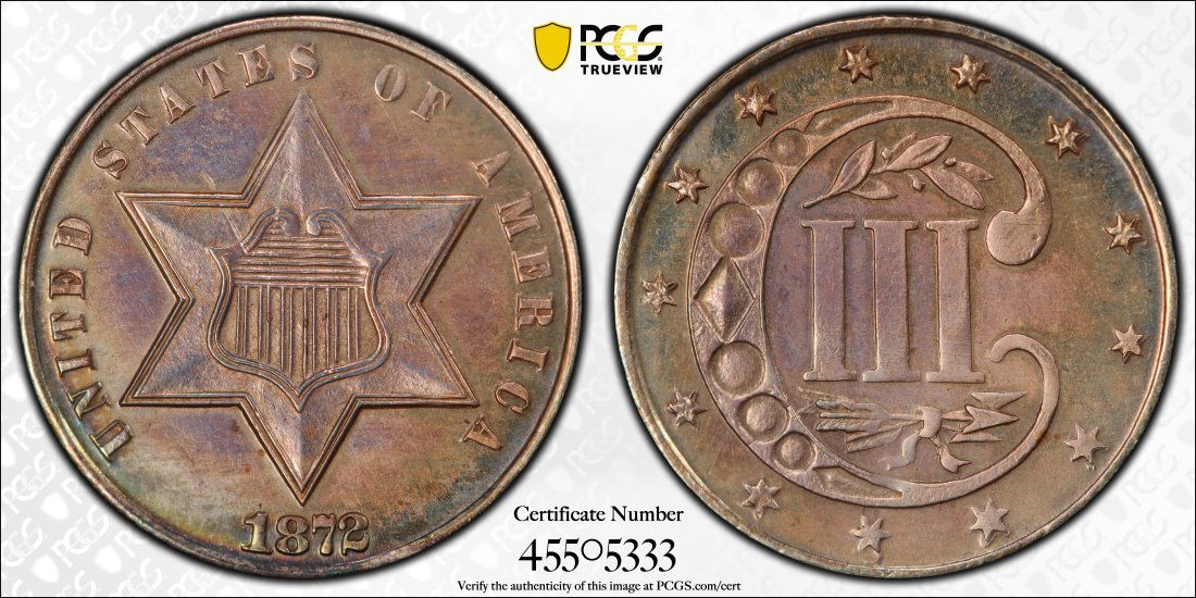 1872 United States 3 Cent Silver Proof, PCGS PR62 (1 of 2)
