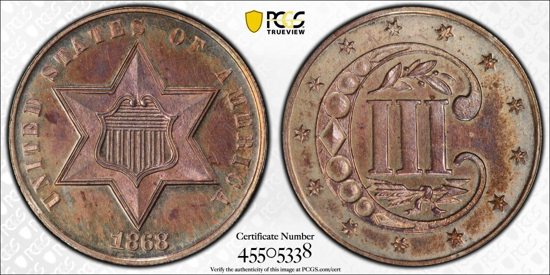 1868 United States 3 Cent Silver Proof, PCGS PR63 (1 of 2)