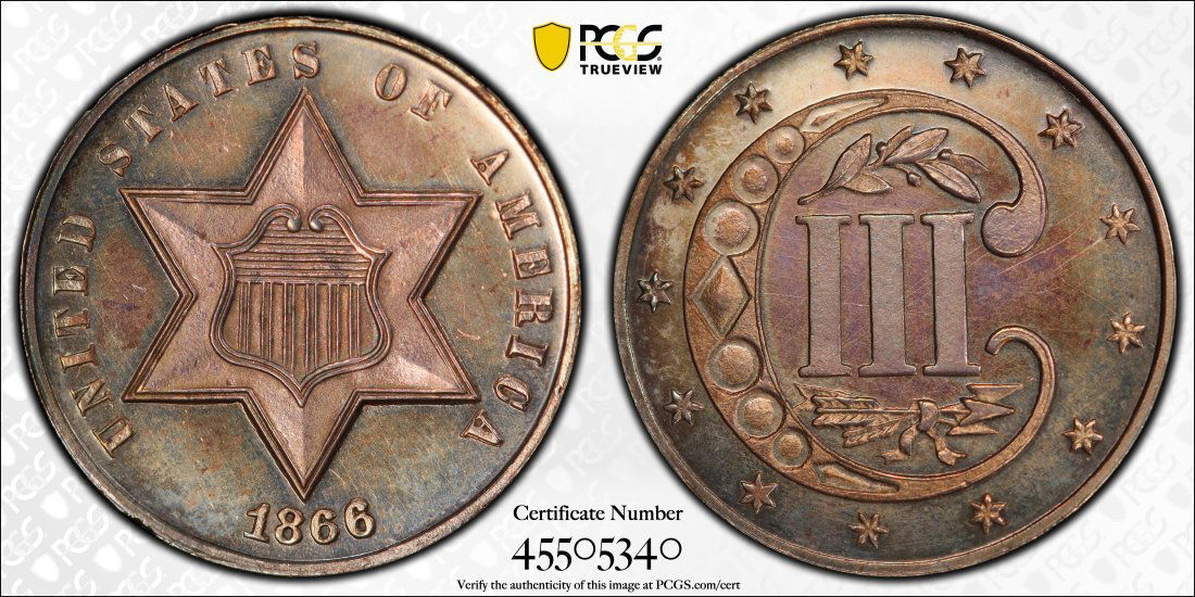 1866 United States 3 Cent Silver Proof, PCGS PR63 (1 of 2)