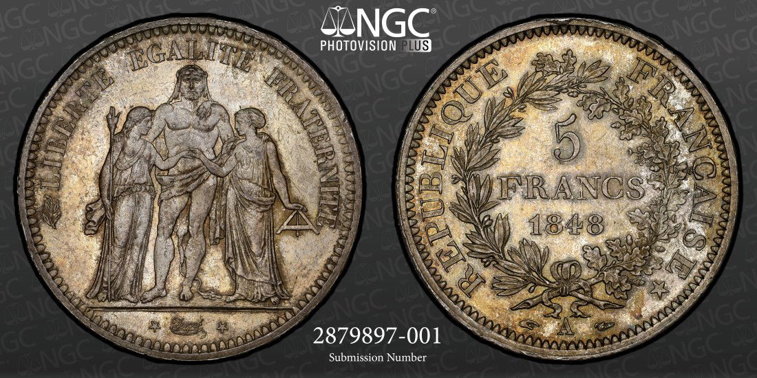 1848A France 5 Francs Hercules, NGC MS65 (1 of 3)