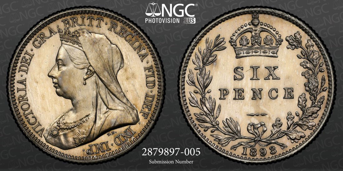 1893 Great Britain 6 Pence Veiled Head Proof, NGC PF64 (1 of 3)