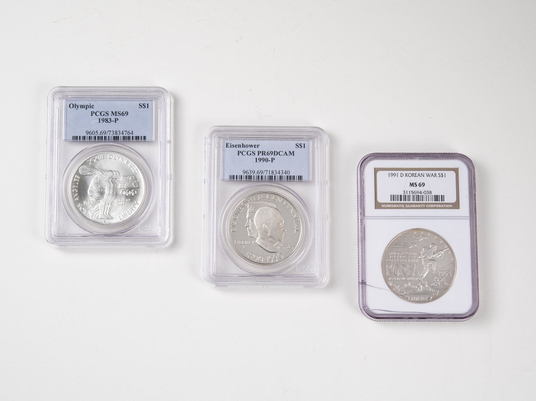 Three (3) United States Commemorative Silver Dollars, PCGS & NGC (1 of 2)