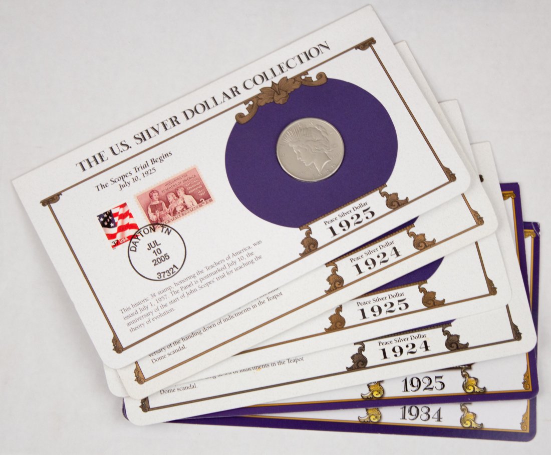 Six (6) United States Silver Peace Dollar w/ Commemorative Stamps (1 of 13)