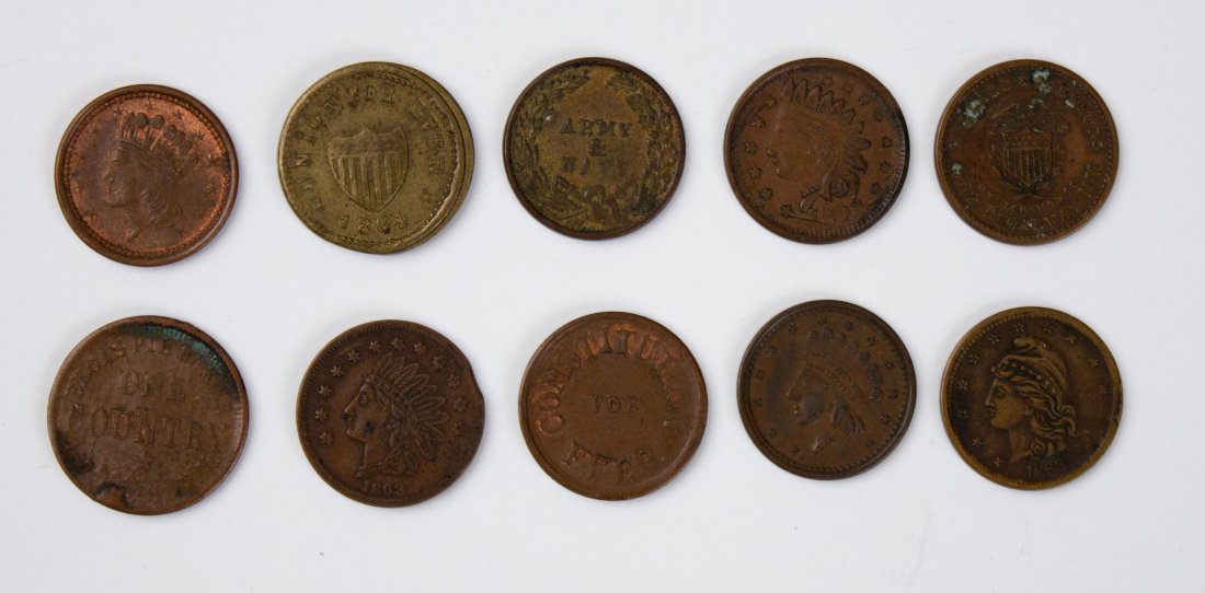 Ten (10) United States Civil War Copper Tokens (1 of 2)