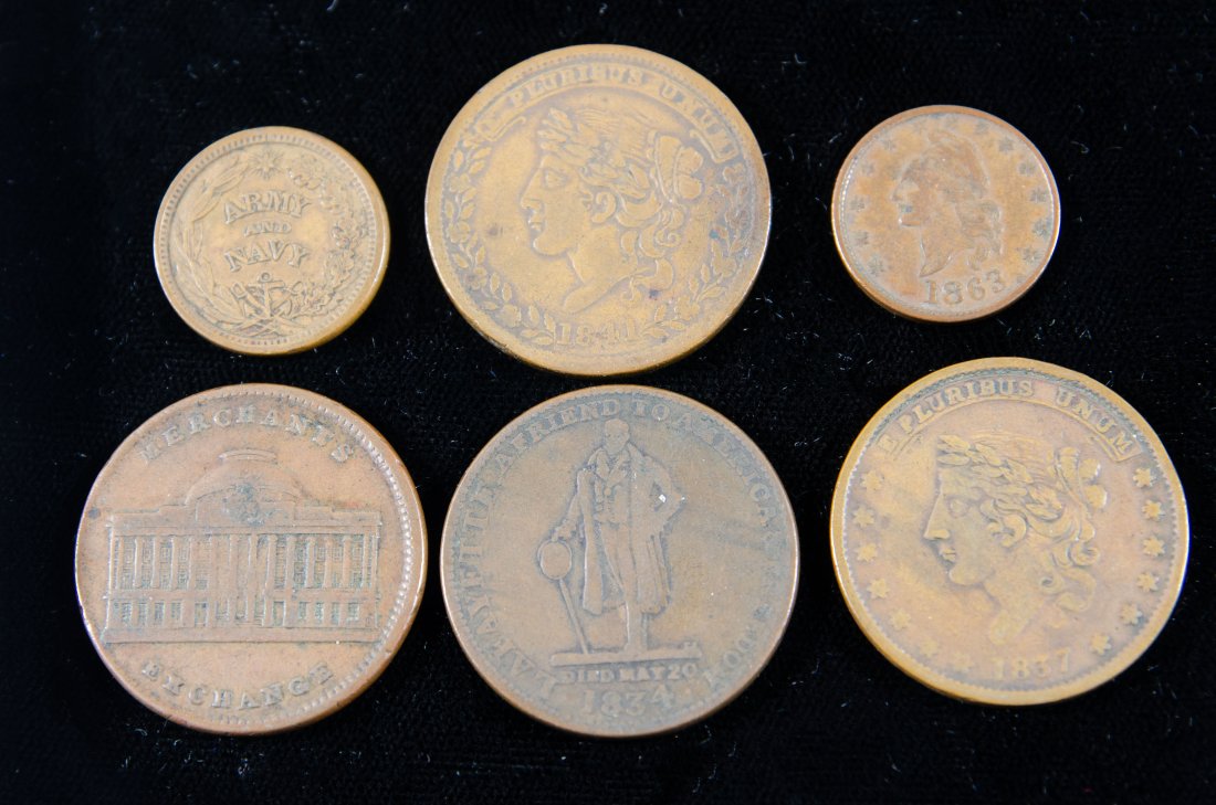 Six (6) United States Hard Times & Civil War Copper Tokens (1 of 2)