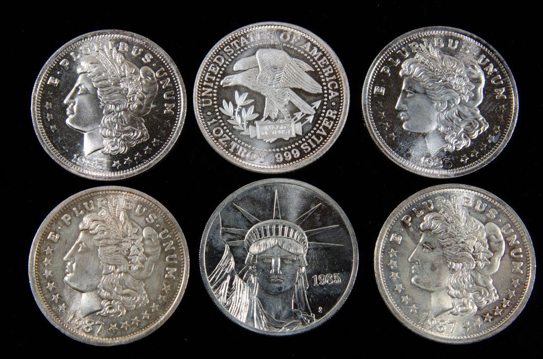 Six (6) Vintage .999 1oz Fine Silver "Trade Unit" Rounds (1 of 2)
