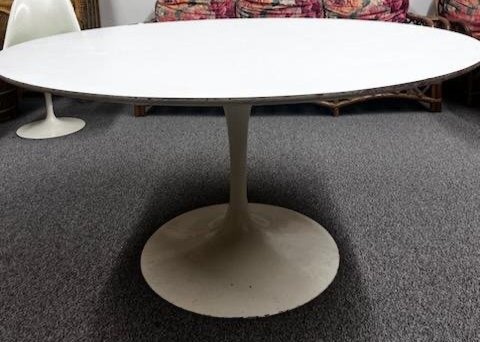 Eero Saarinen for Knoll, Tulip Table: Eero Saarinen for Knoll Associates, Tulip Table, in white base with white top, labeled on underside of the table top, 28.5" x 54" diameter
