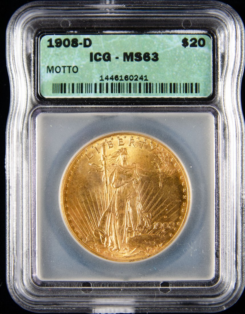 1908-D United States $20 St. Gaudens Double Eagle ICG MS63 Motto (1 of 4)