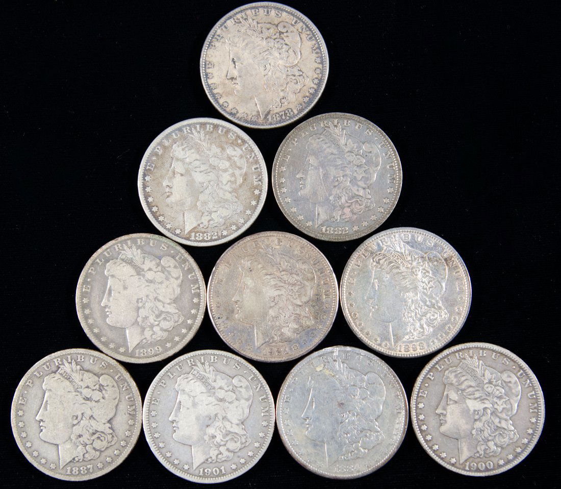 Ten (10) Mixed Date United States Morgan Silver Dollars (1 of 2)