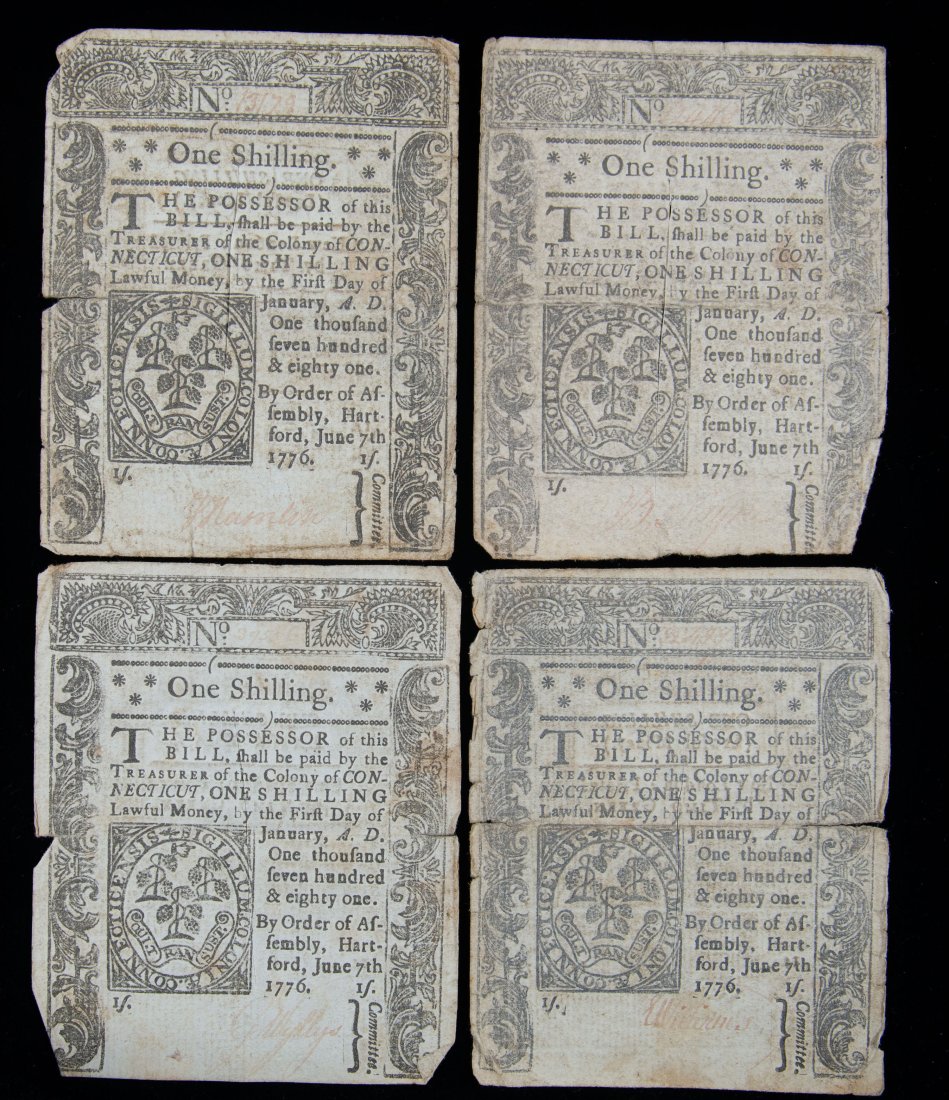 Four (4) Connecticut 1776 One Shilling Notes (1 of 2)