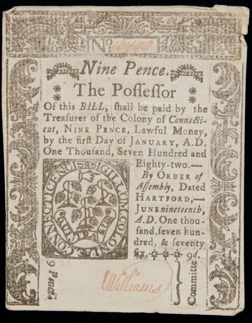 1776 Connecticut Nine Pence Note Colonial Currency (1 of 2)