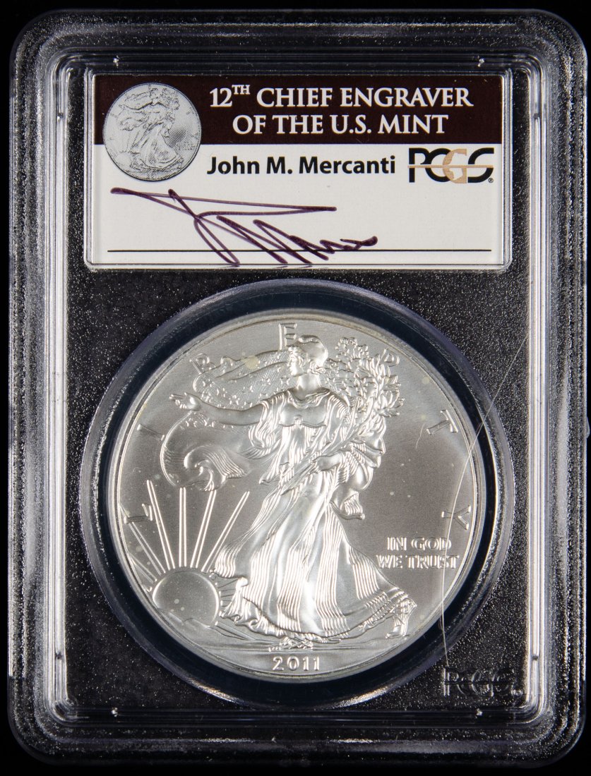 2011 United States 1oz Silver Eagle PCGS MS70 John Mercanti Signed! (1 of 3)