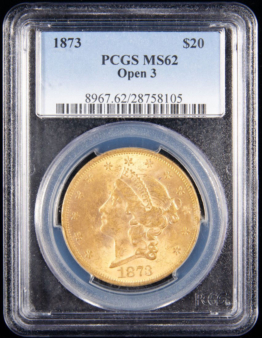 1873 United States $20 Liberty Head Gold PCGS MS62 "Open 3" (1 of 3)