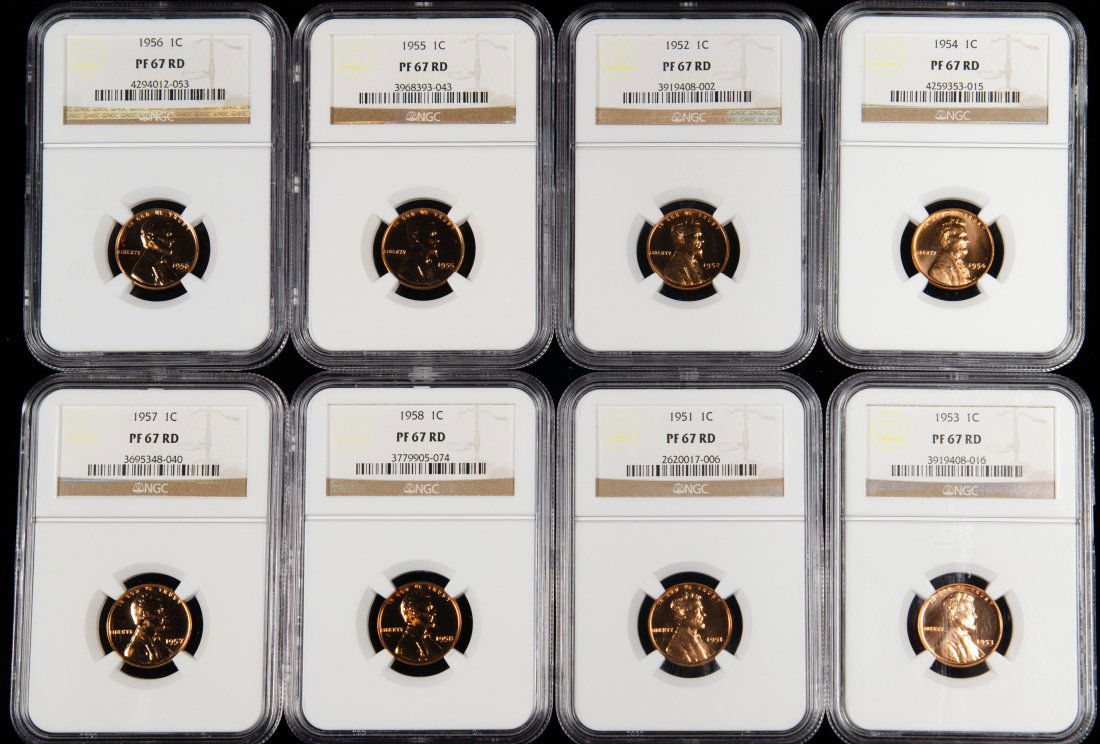 Eight (8) 1951-1958 United States Proof Lincoln Cent NGC PF67RD (1 of 2)