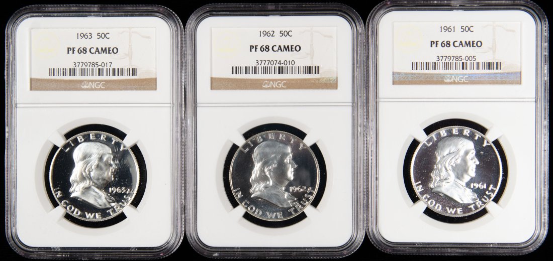 1961-1963 United States Ben Franklin Proof Half Dollars NGC PF68 Cameo (1 of 2)