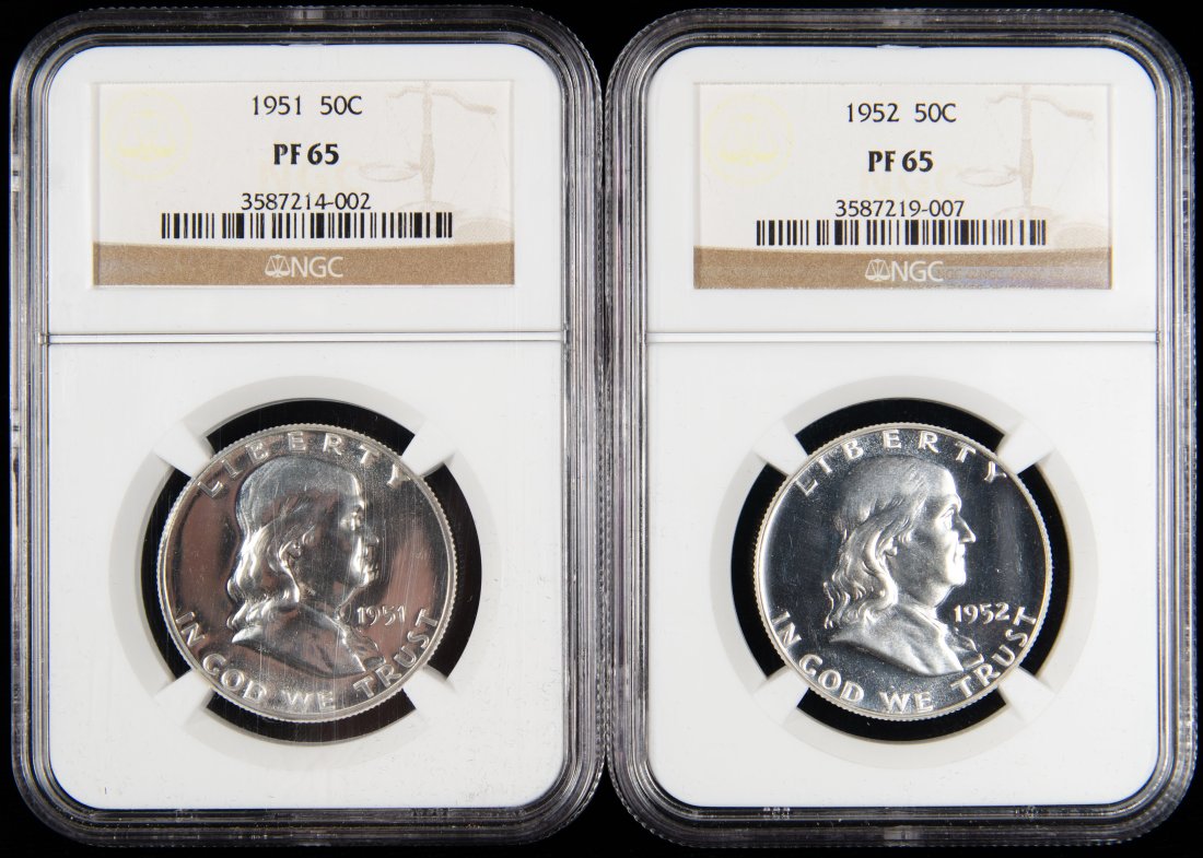 1951 & 1952 United States Ben Franklin Proof Half Dollar NGC PF65 (1 of 2)