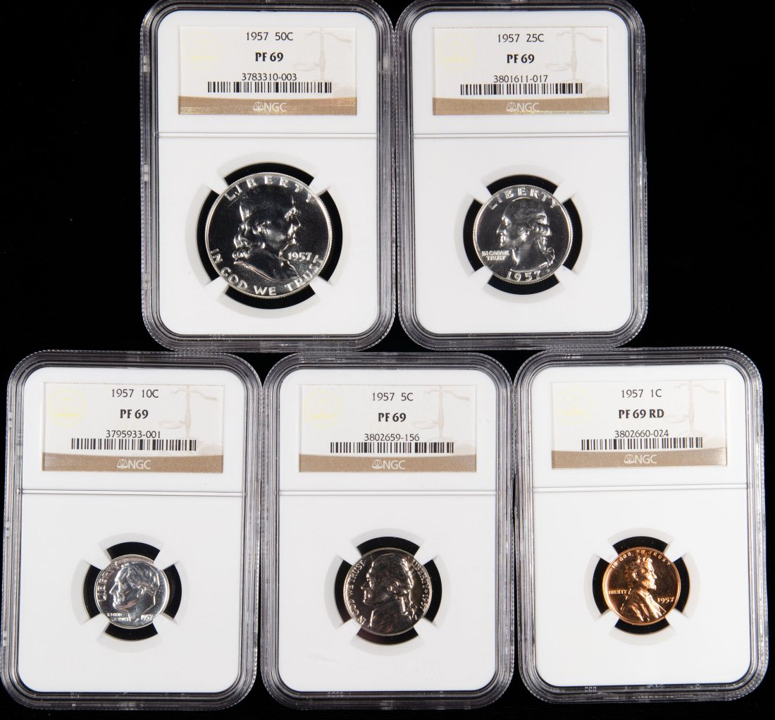 Five(5) 1957 United States Proof Set NGC PF69 - Half, Quarter, Dime, Nickel, Cent (1 of 2)