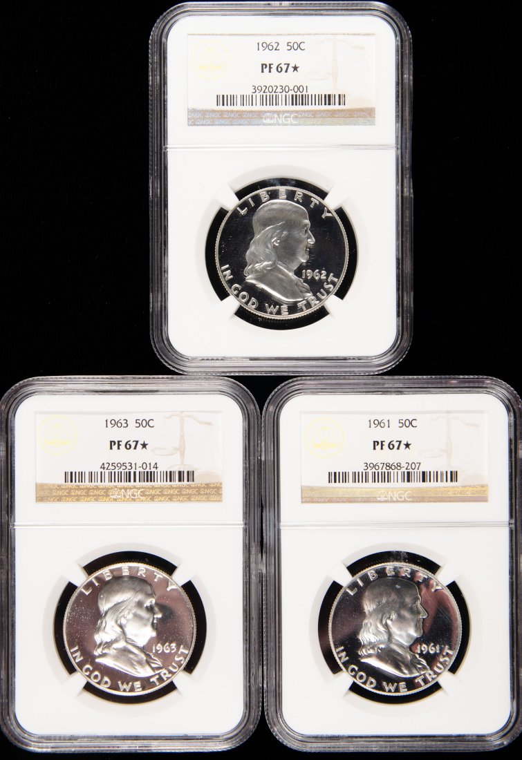 Three(3) 1961-1963 Ben Franklin Proof Half Dollar NGC PF67* (1 of 2)