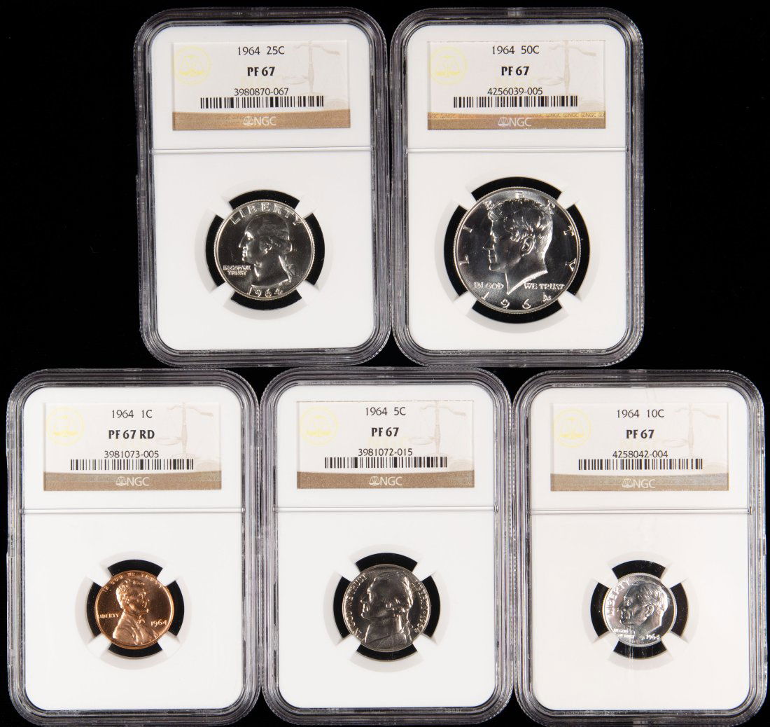 Five(5) 1964 United States Proof Set NGC PF67 - Half, Quarter, Dime, Nickel, Cent (1 of 2)