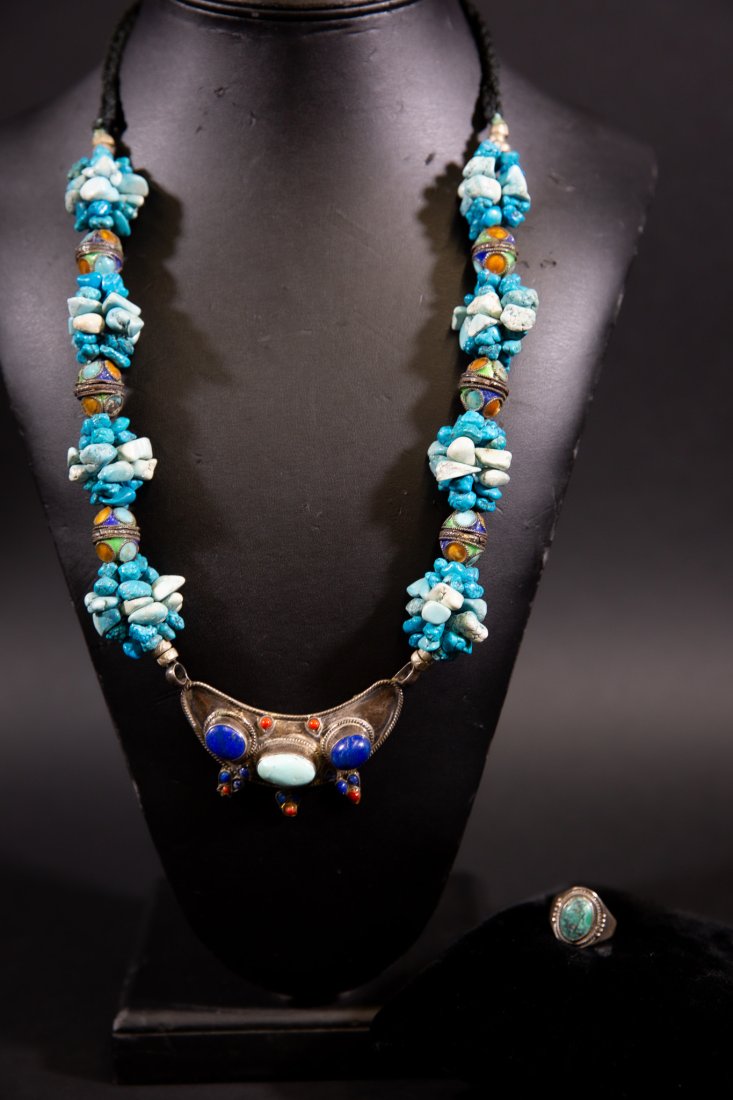 Moroccan Turquoise Necklace and Turquoise Ring (1 of 4)