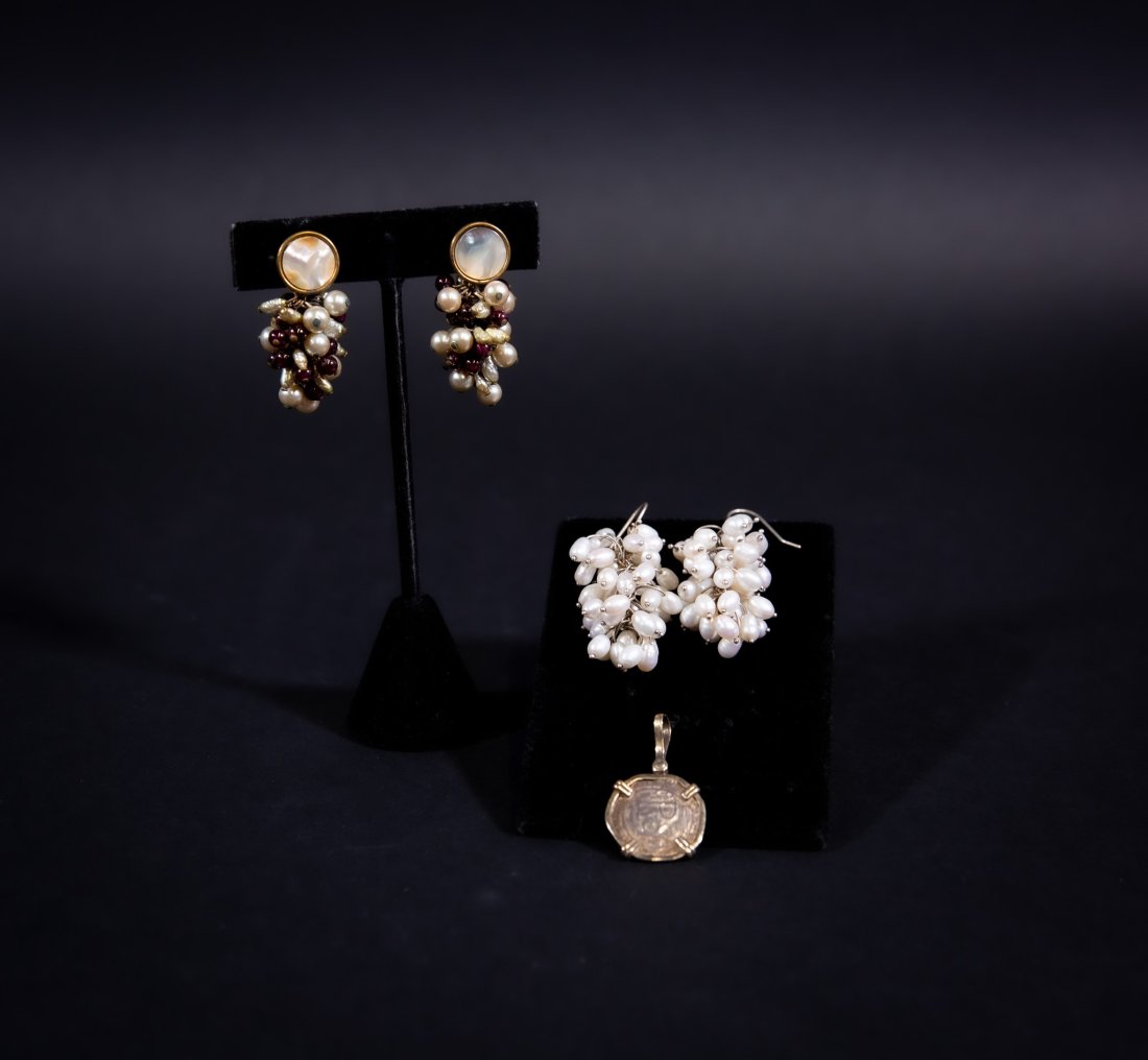 Pearl Cluster Earrings and Atocha Coin Pendant (1 of 3)