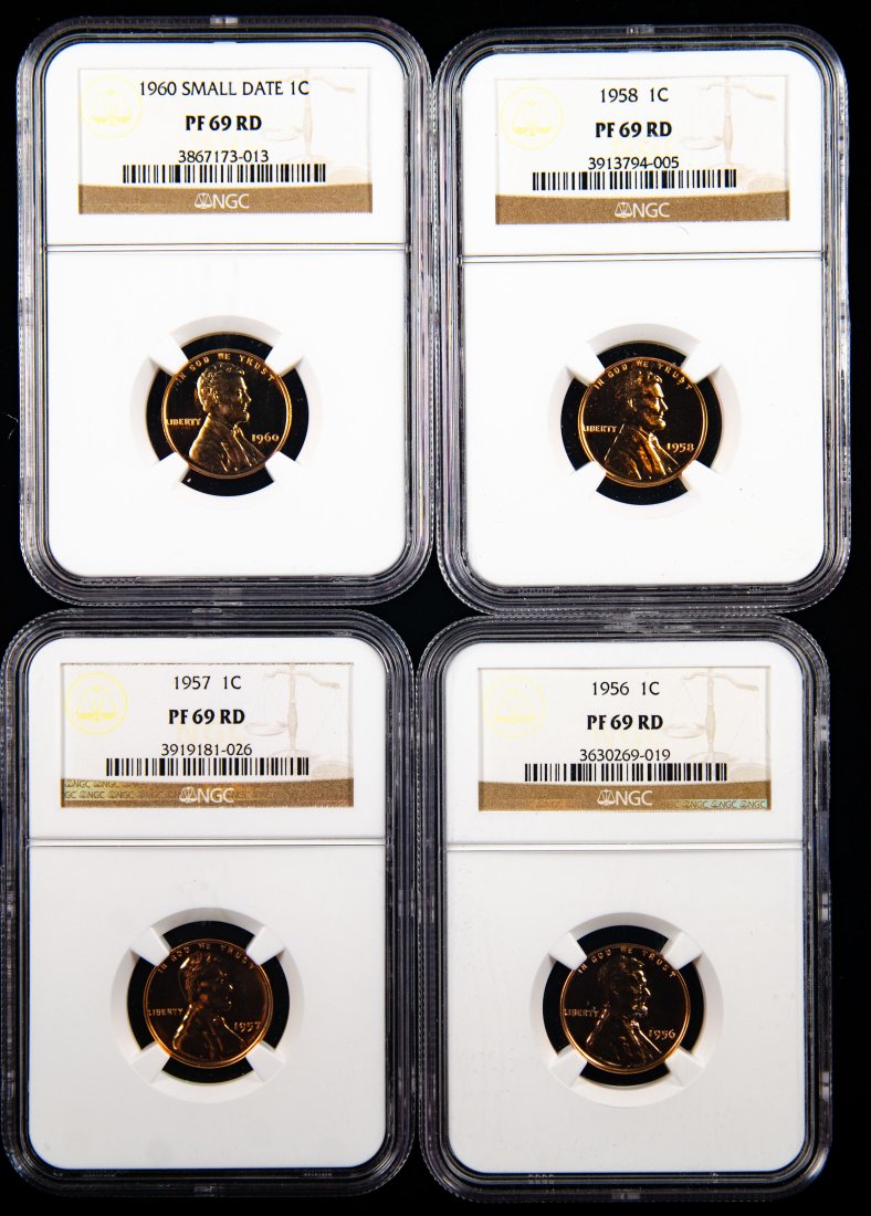 1956, 1957, 1958,1960 United States Proof Lincoln Cent NGC PF69RD (1 of 3)