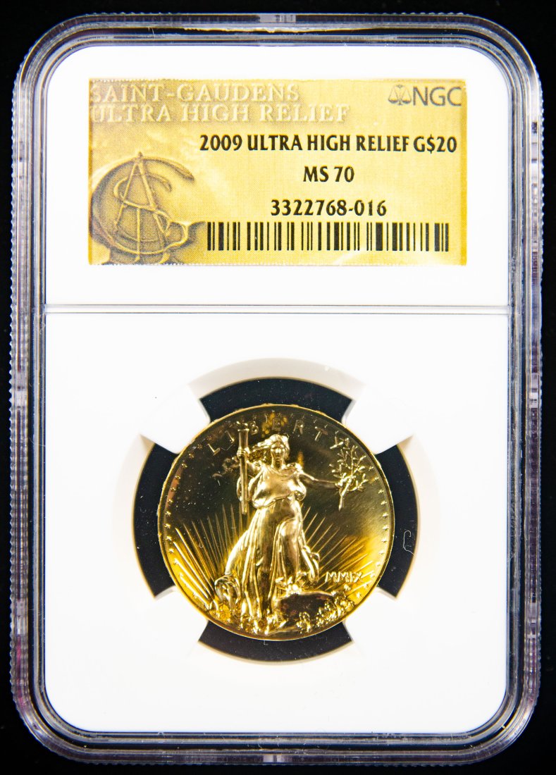 2009 United States $20 Ultra High Relief Gold Coin NGC MS70: 2009 United States $20 ultra high relief gold coin graded NGC MS70. Certification #: 3322768-016. Please see the pictures for details of condition.