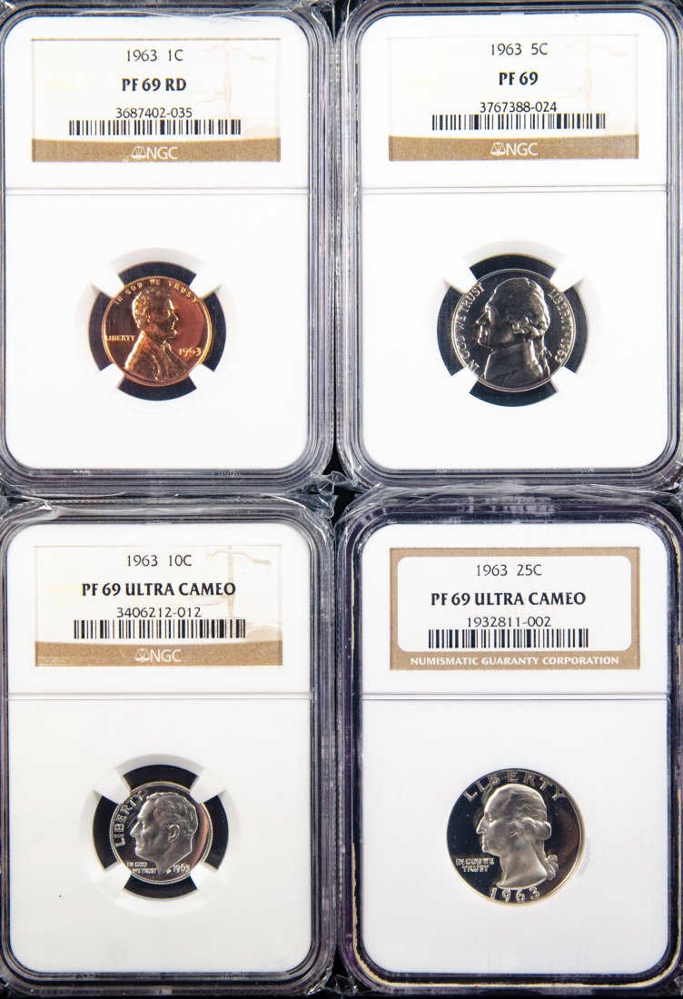 Four(4) 1963 United States Proof Set NGC PF69 - Quarter, Dime, Nickel, Cent (1 of 2)