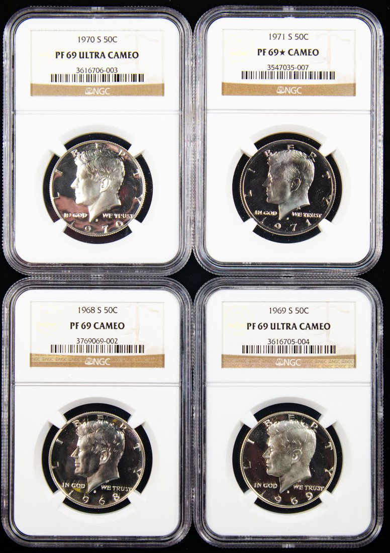Four(4) 1968-1971(S) United States JFK Proof Half Dollars NGC PF69 Cameo & Ultra Cameo* (1 of 2)