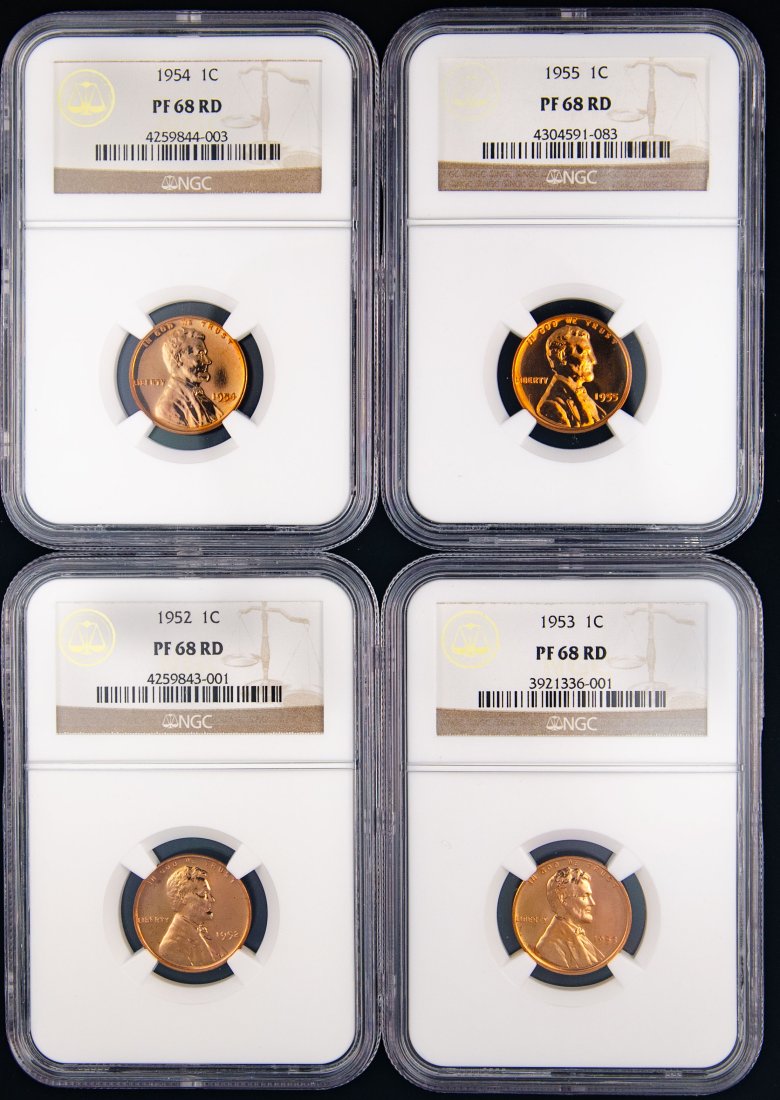Four(4) 1952-55 United States Proof Lincoln Cent NGC PF68RD (1 of 2)