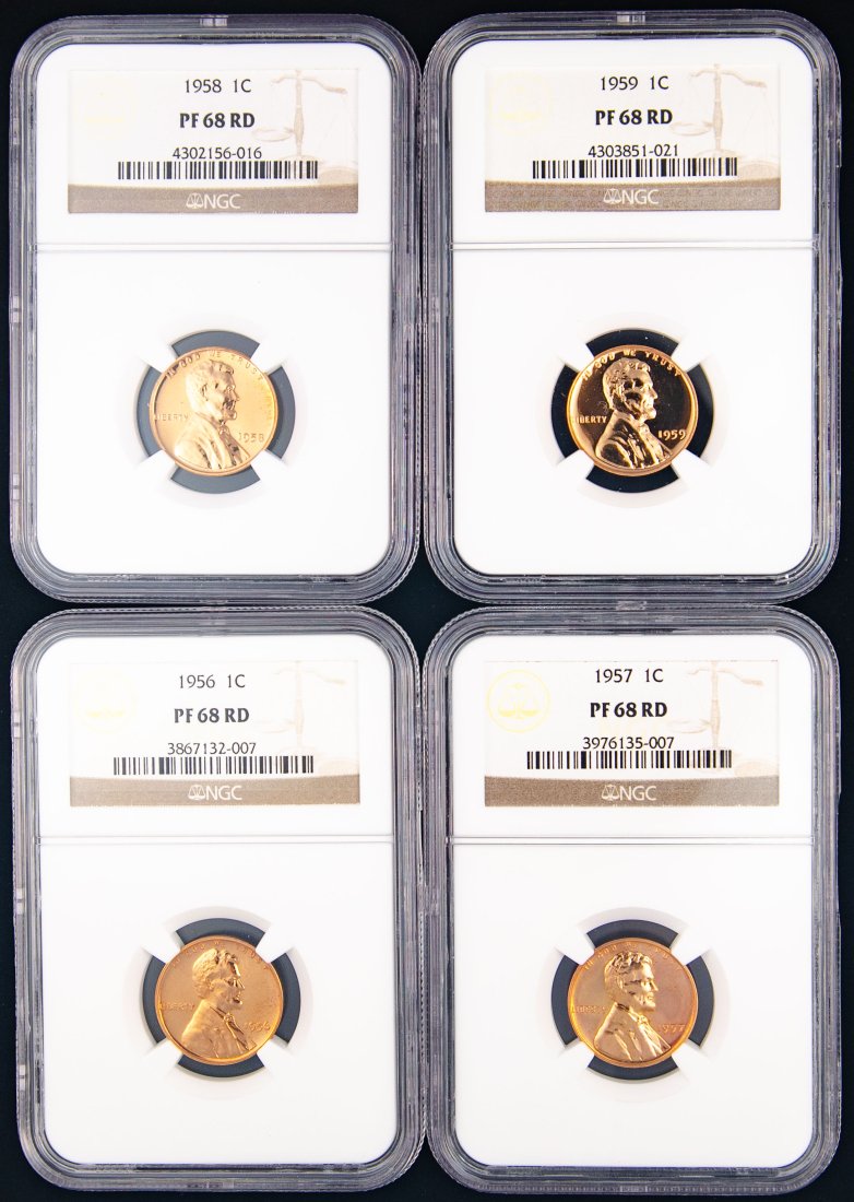 Four(4) 1956-59 United States Proof Lincoln Cent NGC PF68RD (1 of 2)
