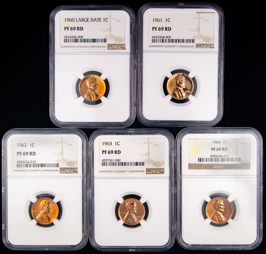Five(5) 1960-64 United States Proof Lincoln Cent NGC PF69RD (1 of 2)