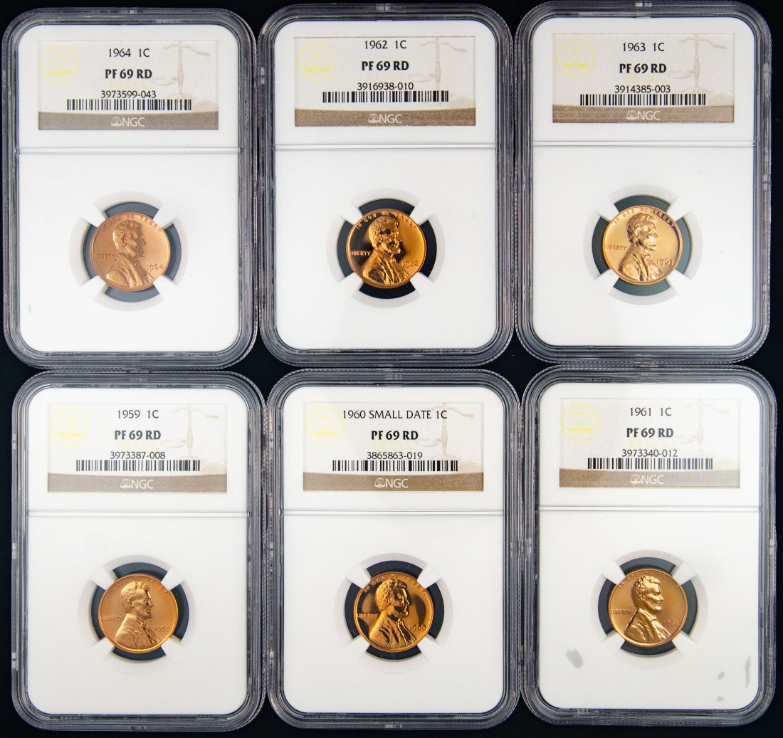 Six(6) 1959-64 United States Proof Lincoln Cent NGC PF69RD (1 of 2)