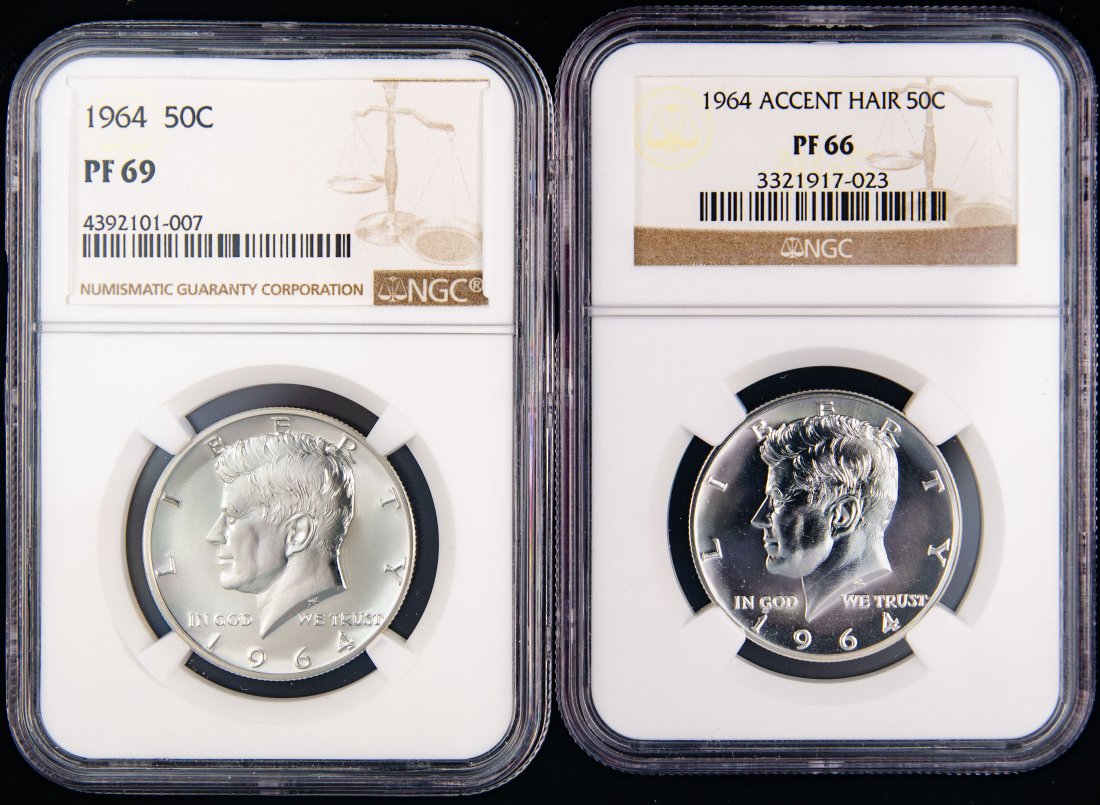 Two(2) 1964 United States JFK Proof Half Dollar PF69 & PF66(Accent Hair) (1 of 2)