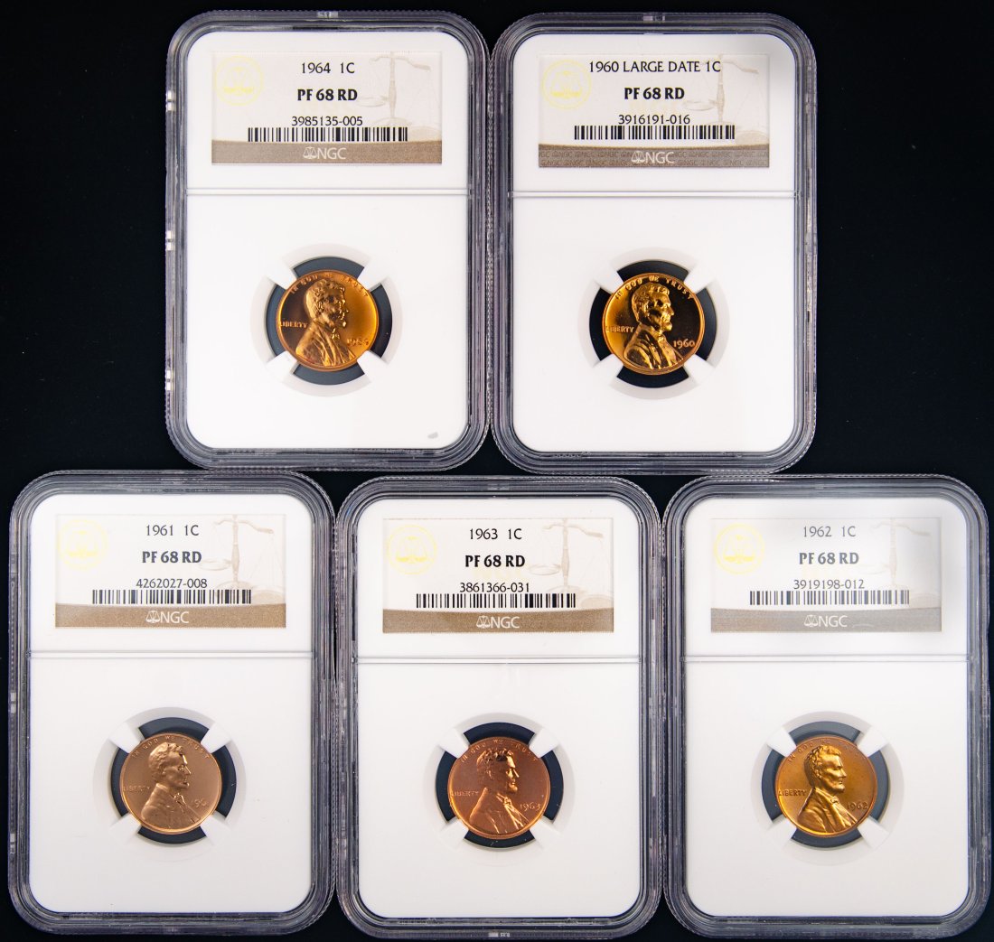 Five(5) 1960-64 United States Proof Lincoln Cents NGC PF68RD (1 of 2)