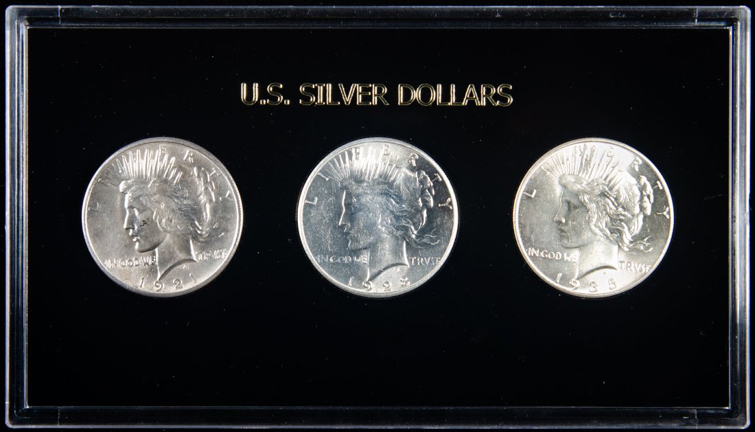 Three(3) United States Key-Date Silver Peace Dollars - 1921, 1928, 1935 All BU (1 of 2)