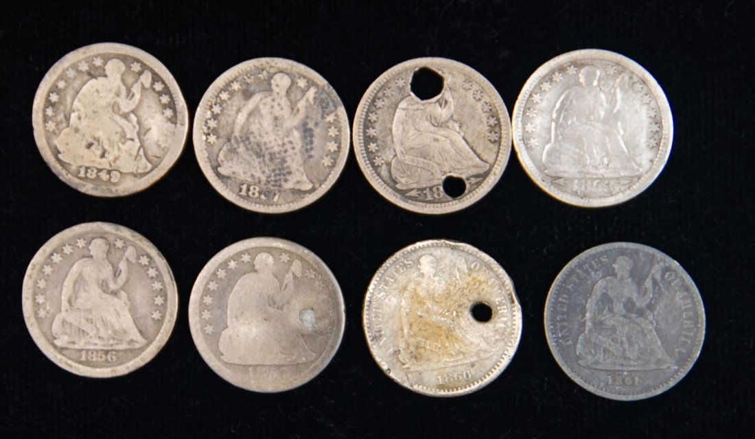 Eight(8) Mixed Date United States Seated Liberty Half Dimes (1 of 2)