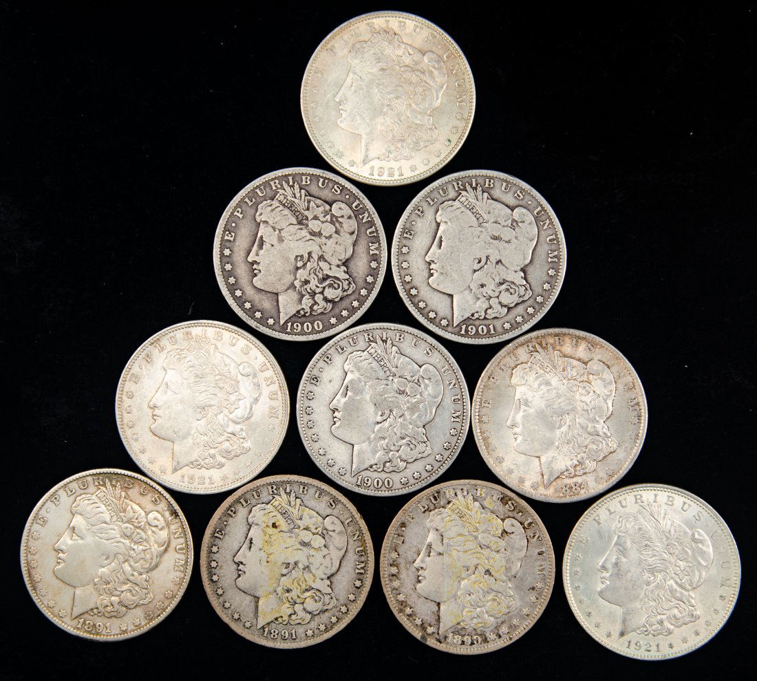 Ten(10) Mixed Date United States Morgan Silver Dollars (1 of 2)