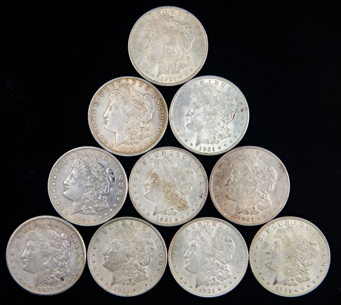 Ten(10) 1921 United States Morgan Silver Dollars (1 of 2)