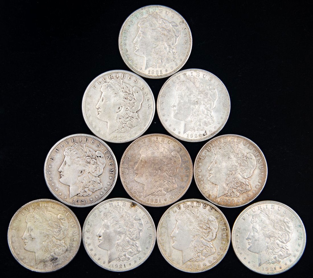 Ten(10) 1921 United States Morgan Silver Dollars (1 of 2)